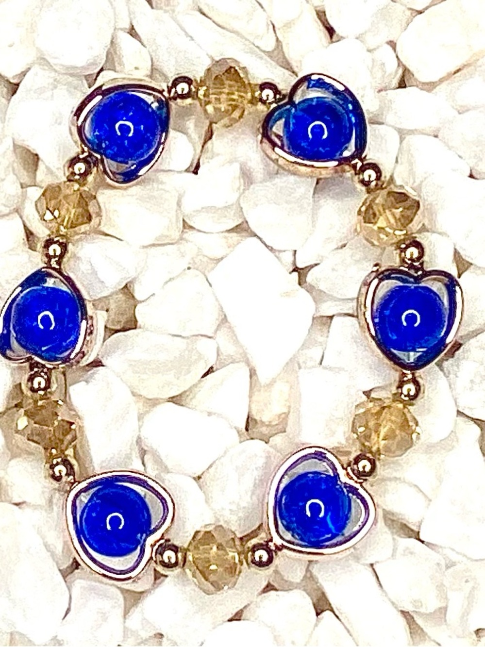 Blue Heart Bead Stretch Bracelet - Women Jewelry